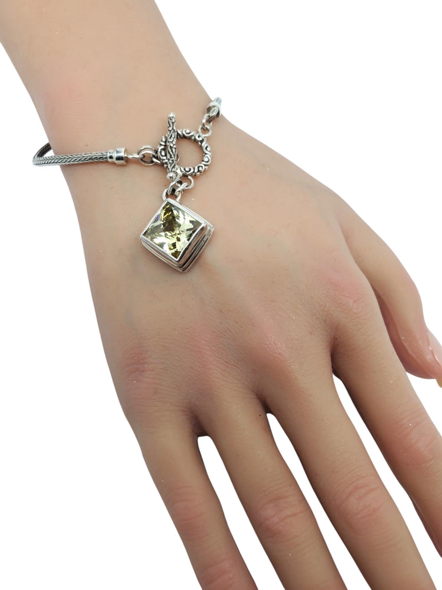 Sarda Sterling Silver Yellow Stone Braided Toggle Bracelet #20849 For Sale 4