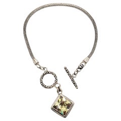 Sarda Sterling Silver Yellow Stone Braided Toggle Bracelet #20849