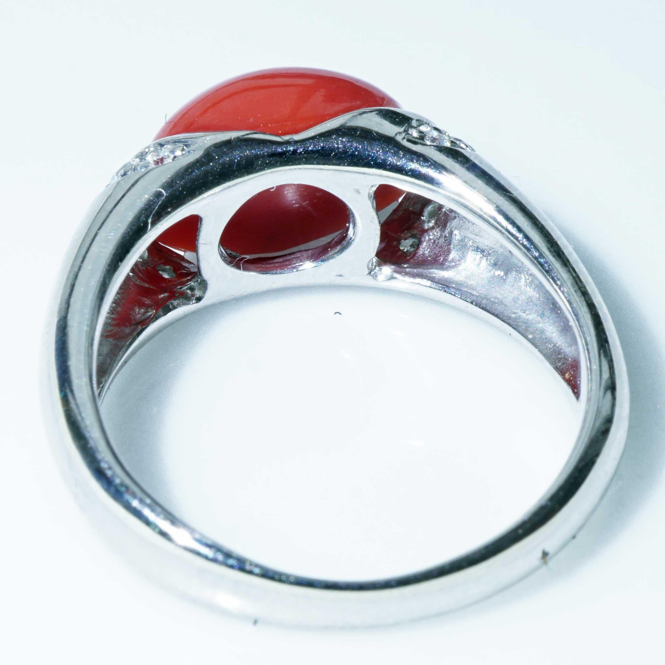 Anello di corallo sardo Brilliante di platino AAA+ TW Loupeclean in vendita 8