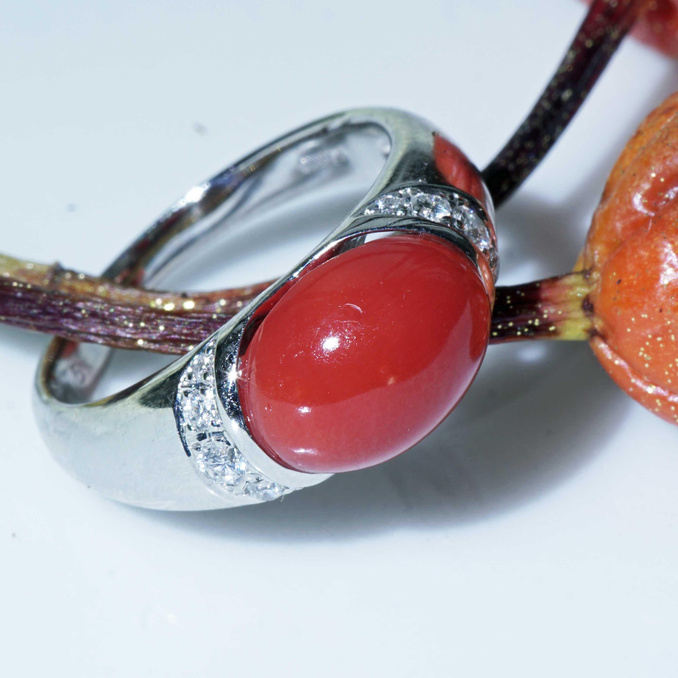 Anello di corallo sardo Brilliante di platino AAA+ TW Loupeclean in vendita 2