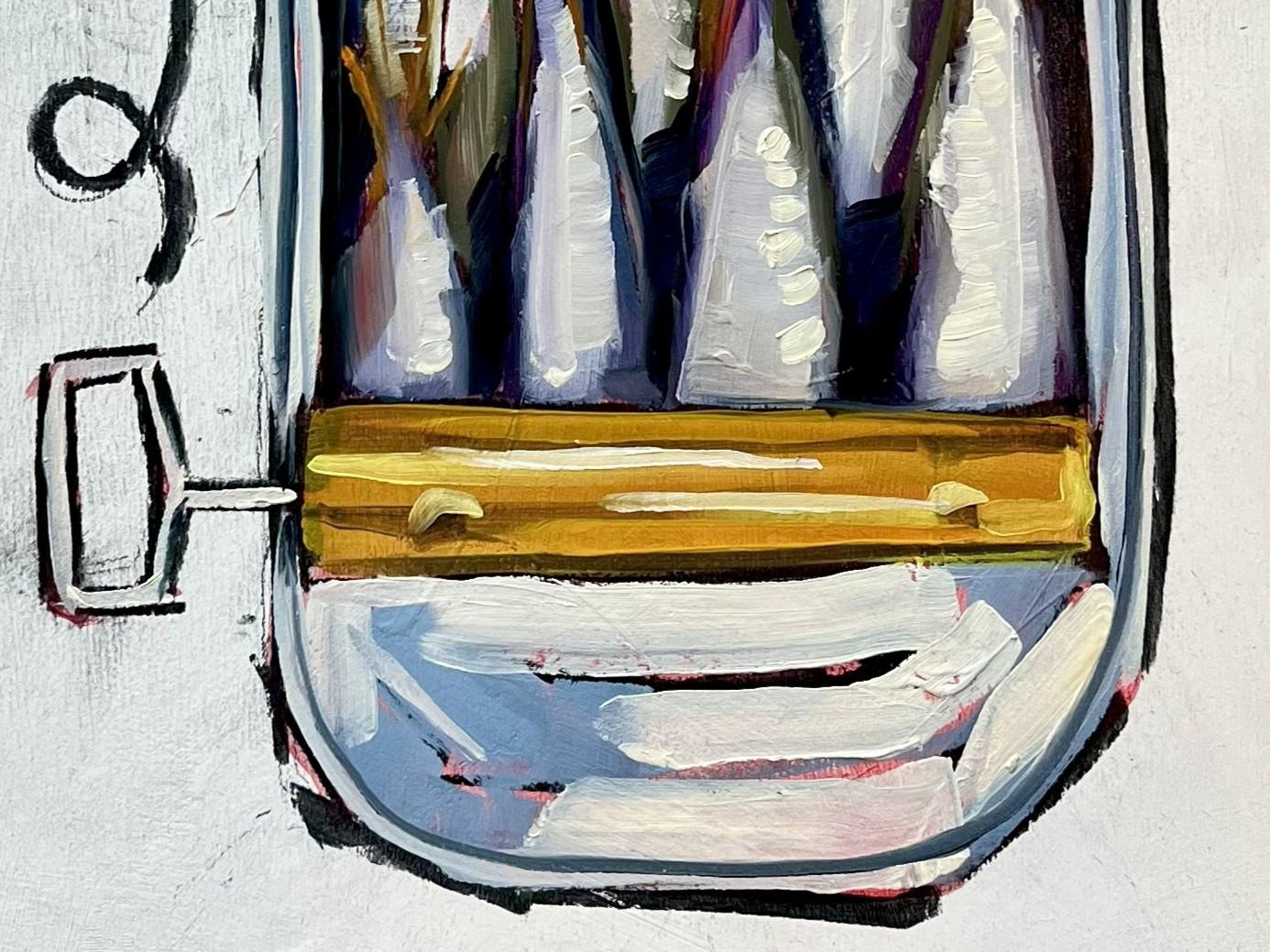 Organic Modern Sardines by James Mattison, 11x14, Oil on Wood Canvas, 2024 For Sale