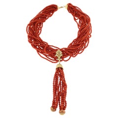 Sardinia Coral Diamonds 18 Karat Yellow Gold Choker Necklace