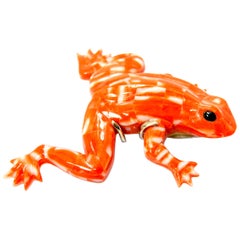 Sardinia Coral, Mother of Pearl and 18 Karat Gold Frog Brooch