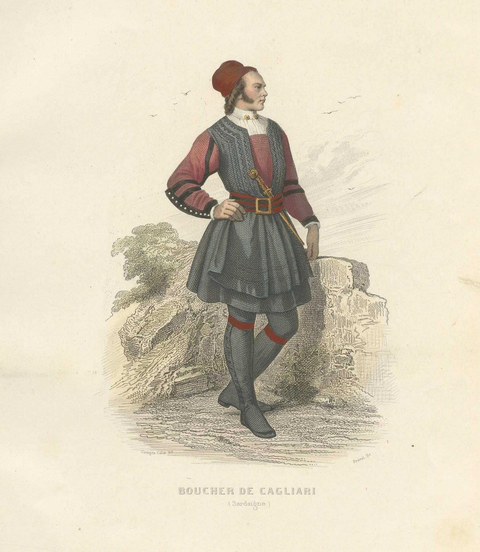 Sardischer Metzger Druck Cagliari Italien 1853 von Compte-Calix - Handkolorierte Litho im Angebot 5