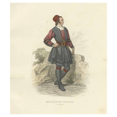 Sardinian Butcher Print Cagliari Italy 1853 by Compte-Calix – Hand-Colored Litho