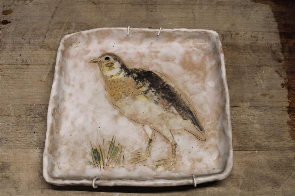 Sardinian ceramic plate with partridge decoration, 1960s, Italy Aldo Ajò.