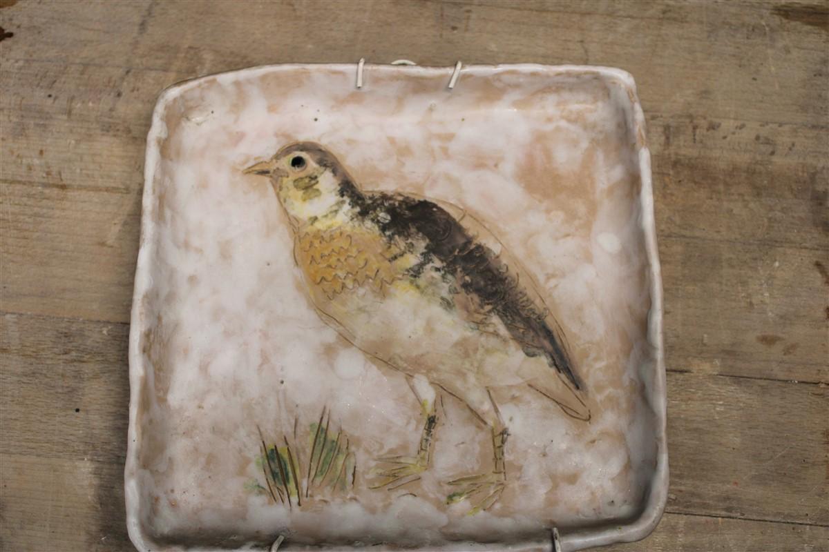Sardinian Ceramic Plate with Partridge Decoration, 1960s, Italy Aldo Ajò 2
