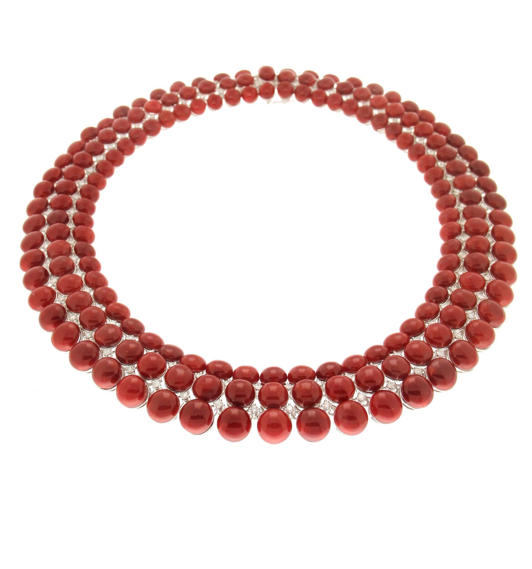 Sardinian Coral 18 Karat White Gold Diamonds Choker Necklace For Sale 4