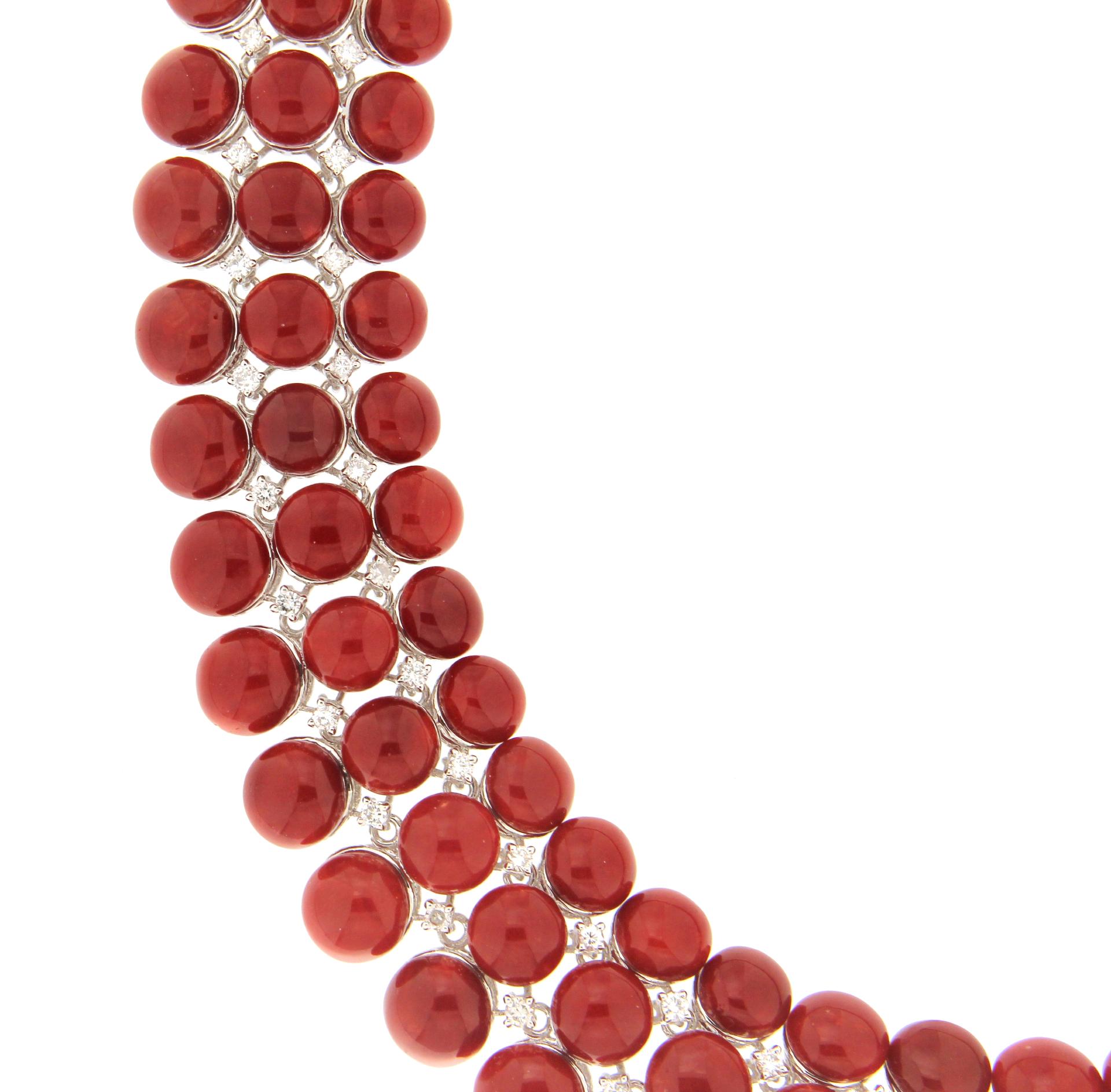 Sardinian Coral 18 Karat White Gold Diamonds Choker Necklace For Sale 5