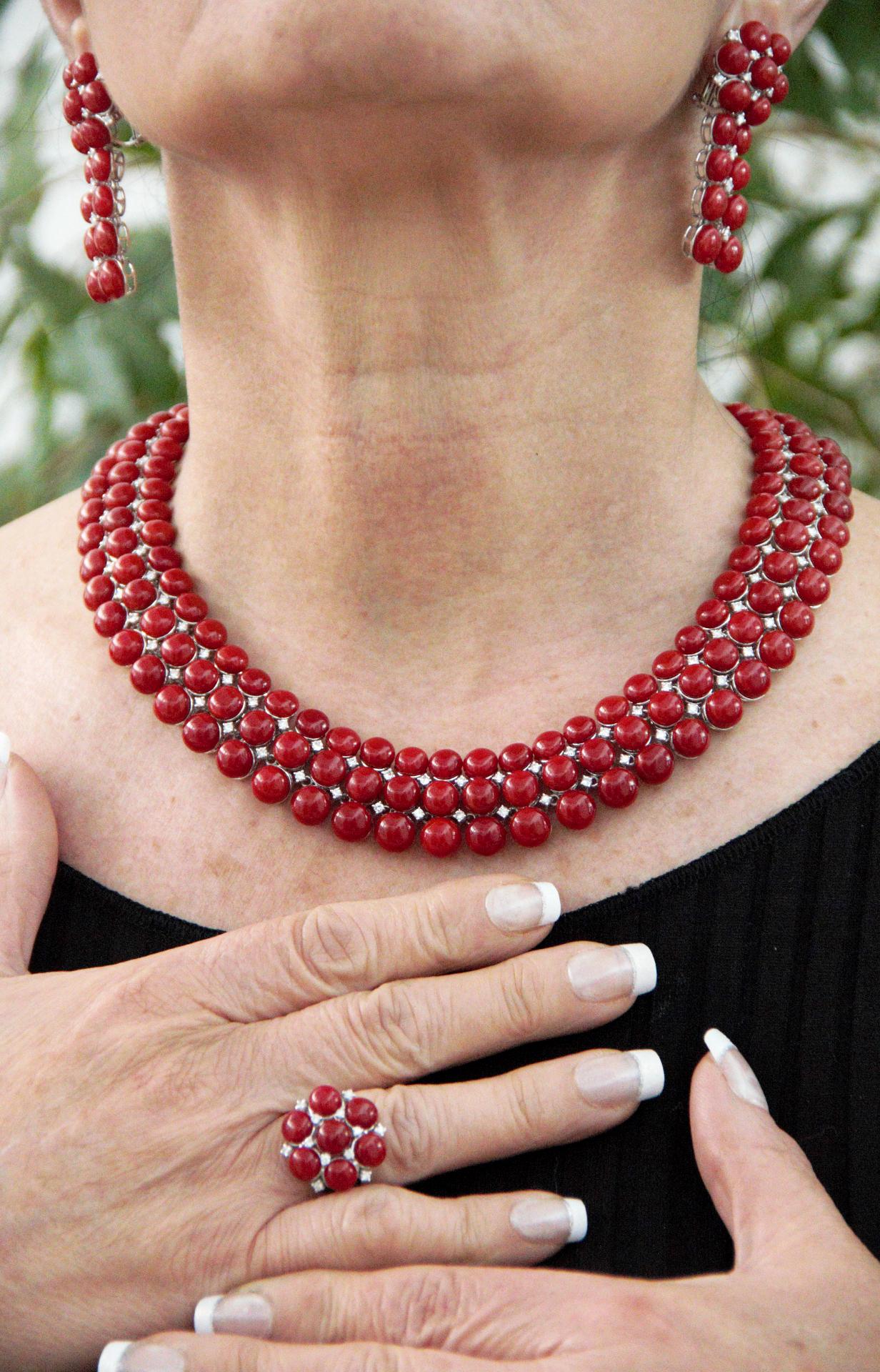 Sardinian Coral 18 Karat White Gold Diamonds Choker Necklace For Sale 7