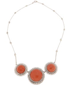 Sardinian Coral 18 Karat White Gold Diamonds Choker Necklace
