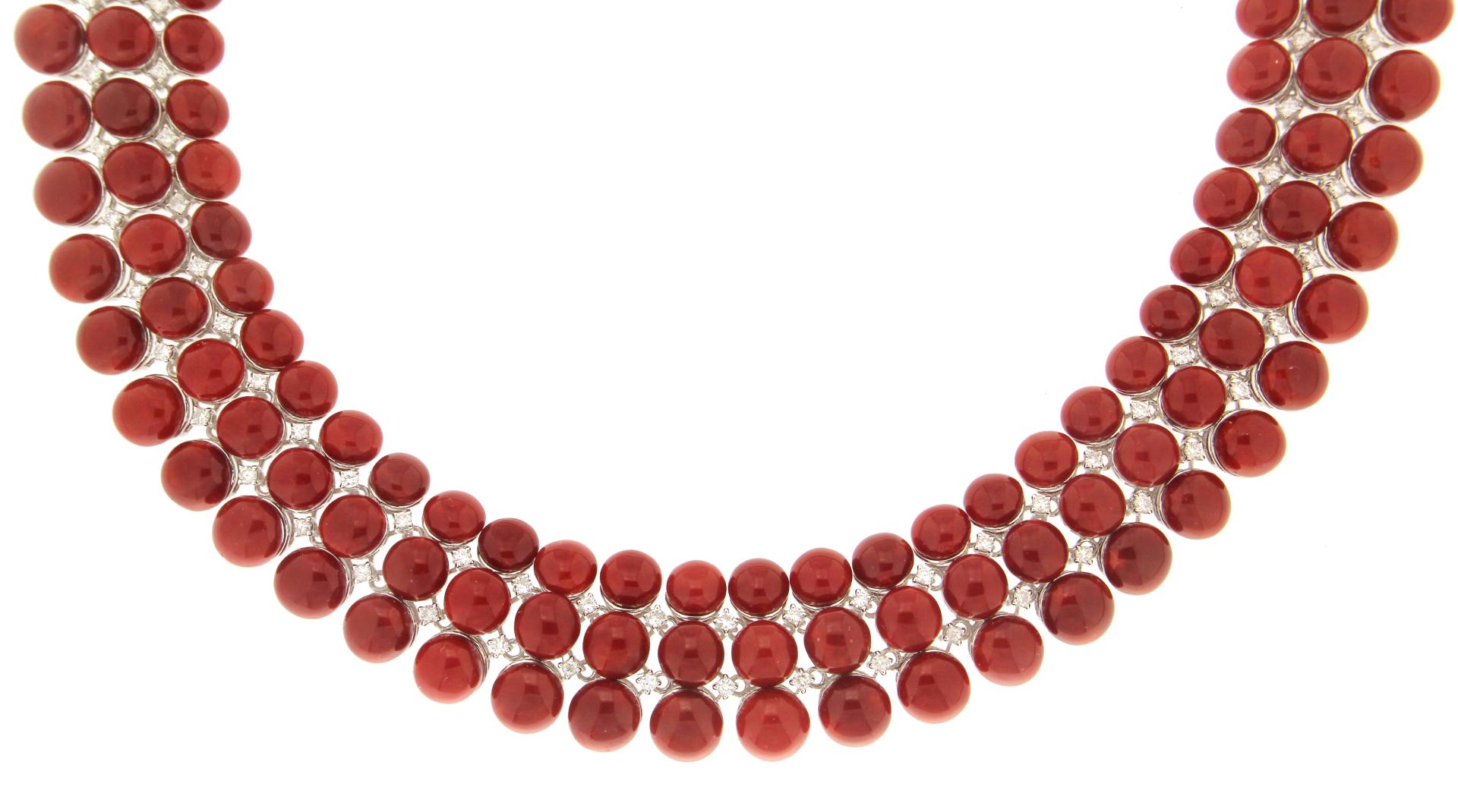 Artisan Sardinian Coral 18 Karat White Gold Diamonds Choker Necklace For Sale