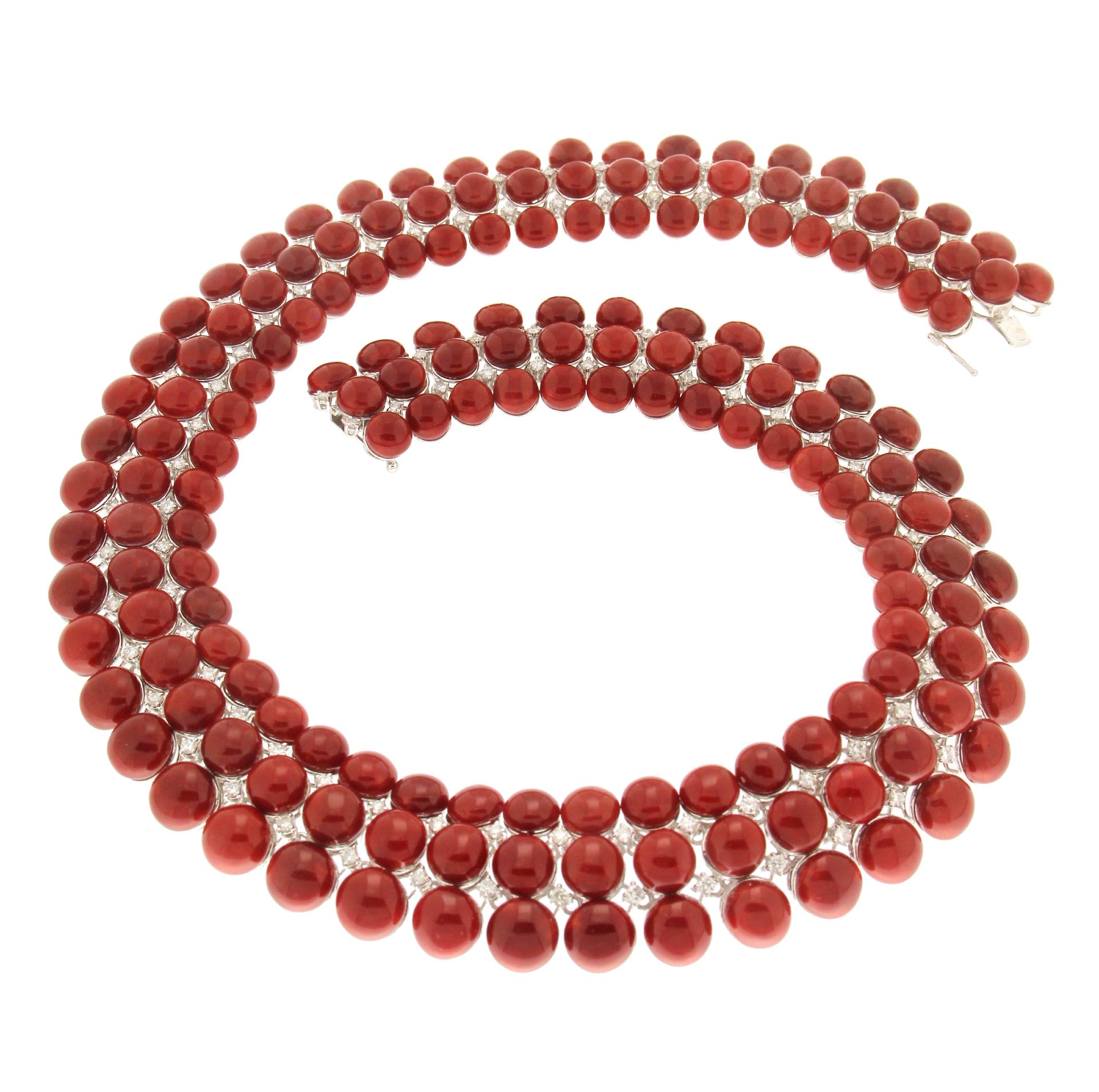 Sardinian Coral 18 Karat White Gold Diamonds Choker Necklace For Sale 1