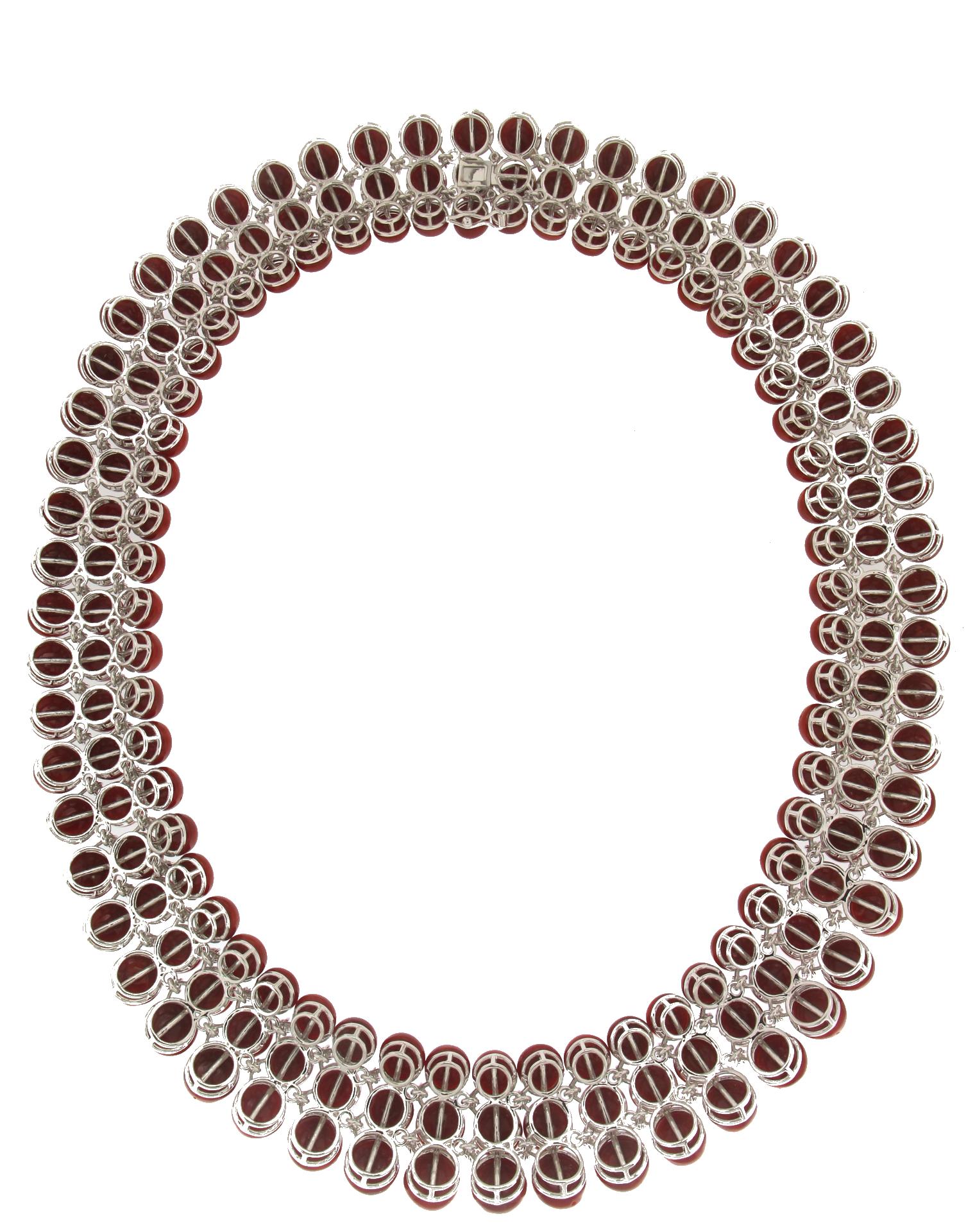 Sardinian Coral 18 Karat White Gold Diamonds Choker Necklace For Sale 2