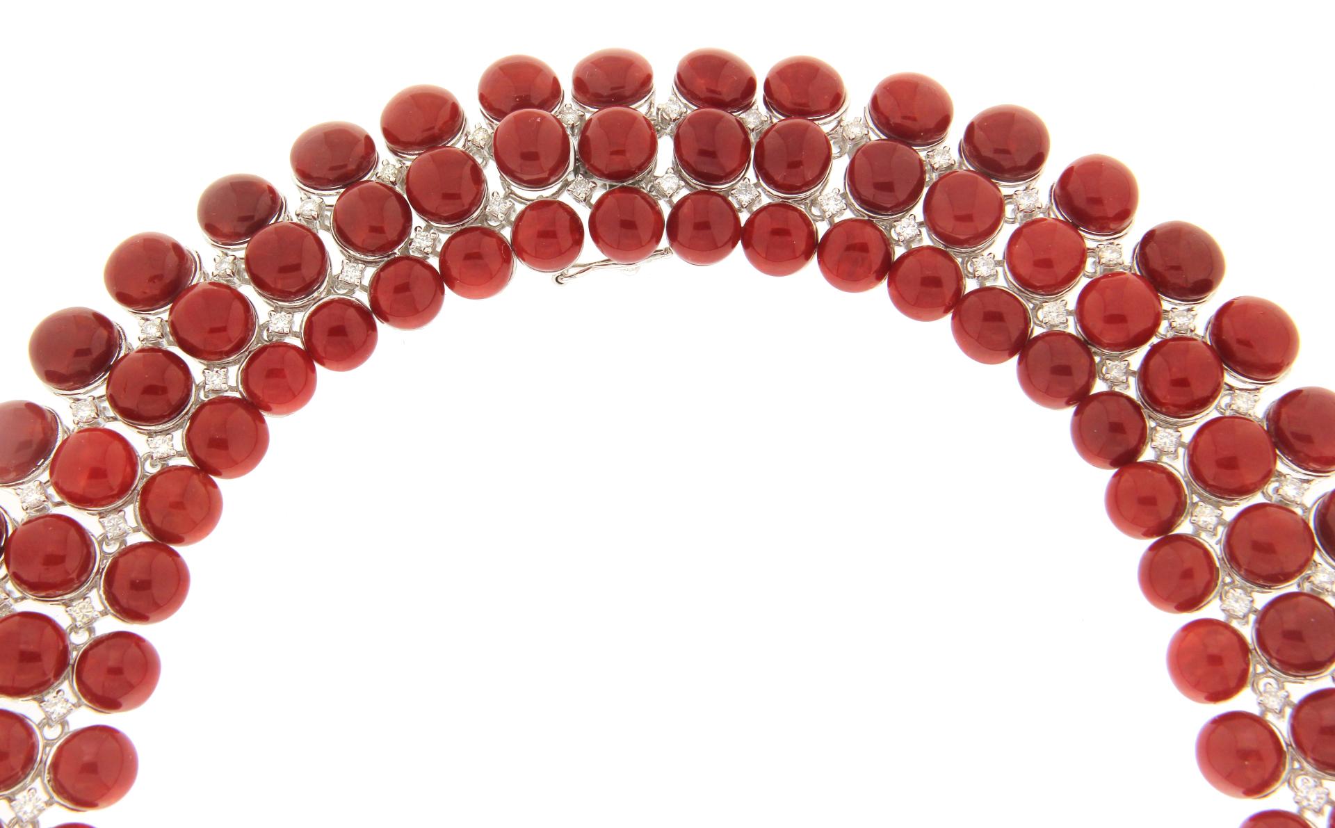 Sardinian Coral 18 Karat White Gold Diamonds Choker Necklace For Sale 3