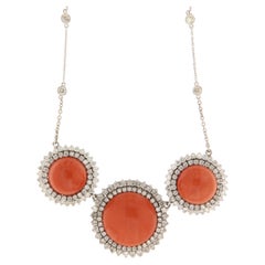 Sardinian Coral 18 Karat White Gold Diamonds Choker Necklace