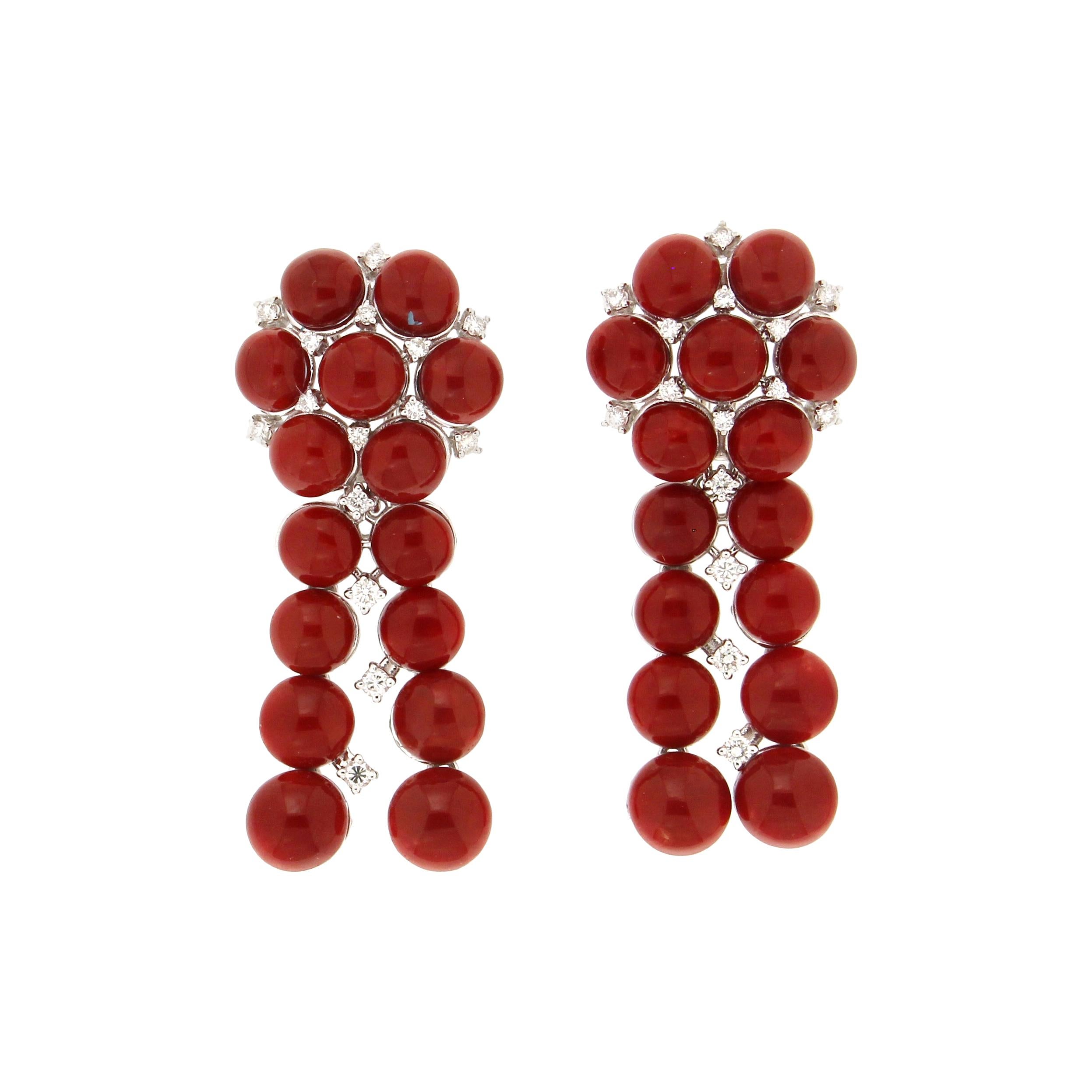 Sardinian Coral 18 Karat White Gold Diamonds Clip-On Earrings