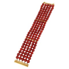 Sardinian Coral 18 Karat Yellow Gold Cuff Bracelet