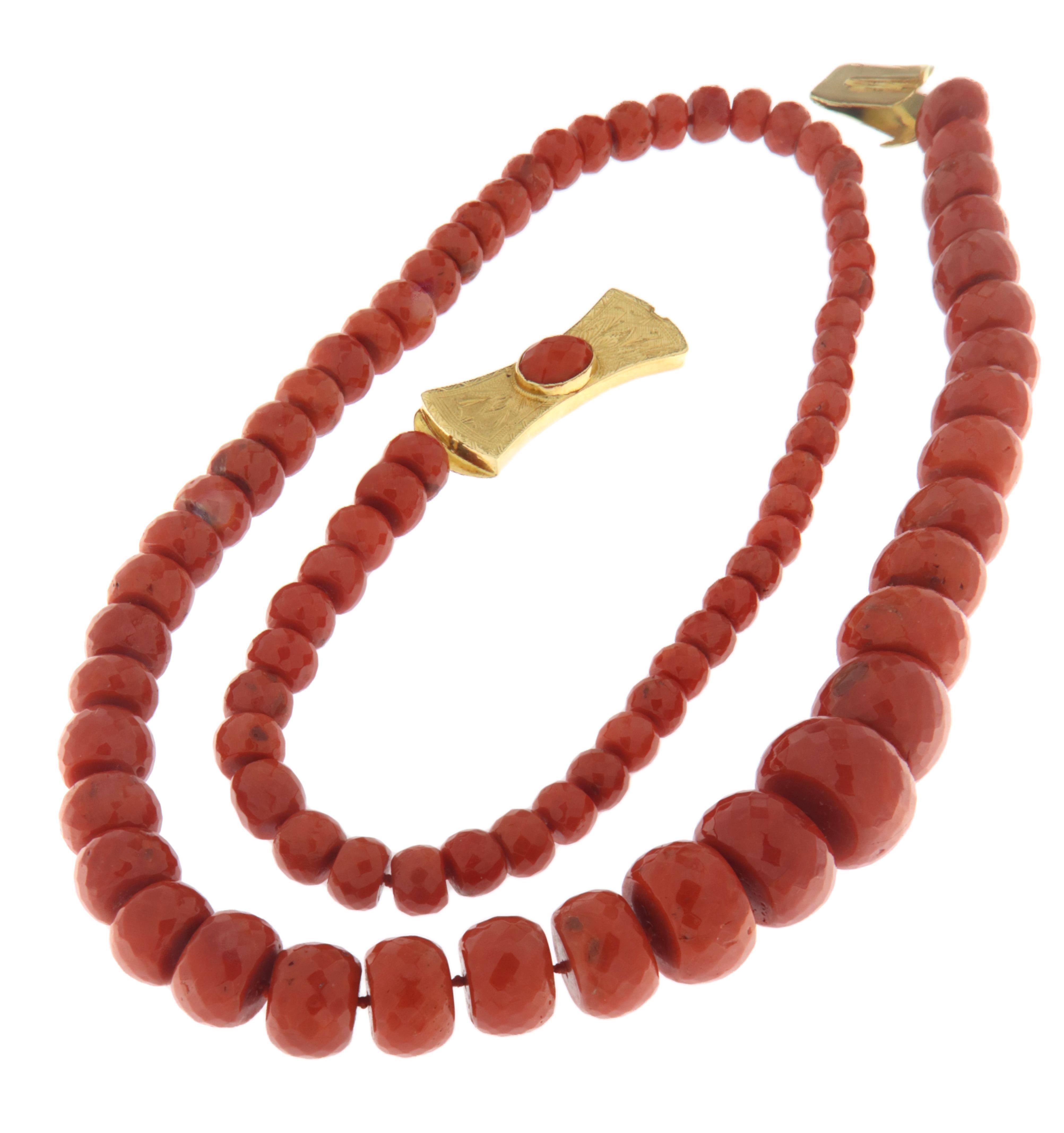 Women's Sardinian Coral 18 Karat Yellow Gold Rope Necklace For Sale