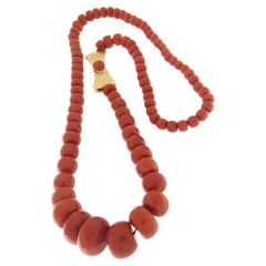 Sardinian Coral 18 Karat Yellow Gold Rope Necklace