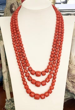 Sardinian Coral 9 Karat Yellow Gold Rope Necklace