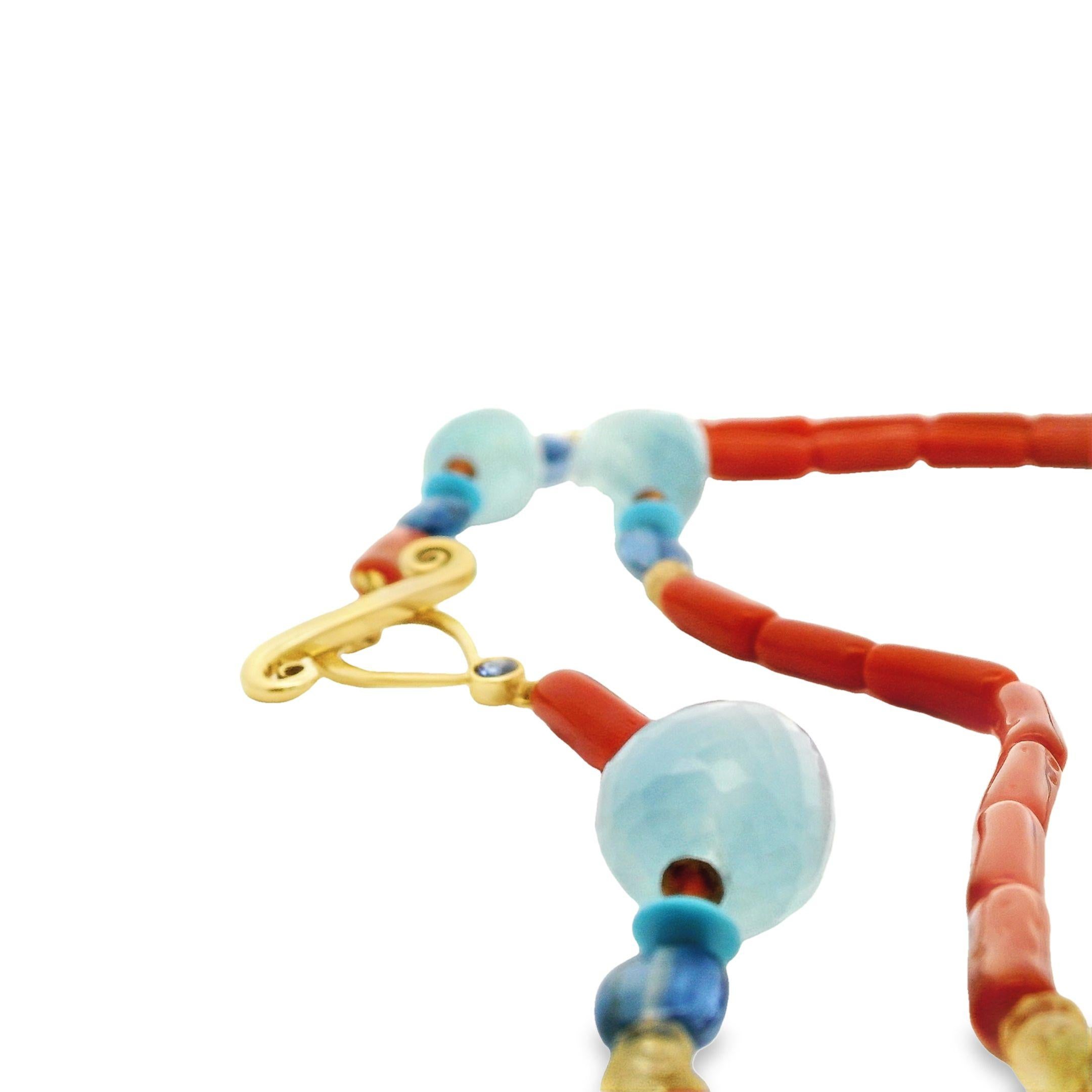 Perle Collier de corail, aigue-marine, turquoise, kyanite et saphir de Sardaigne, Lynn K Designs  en vente