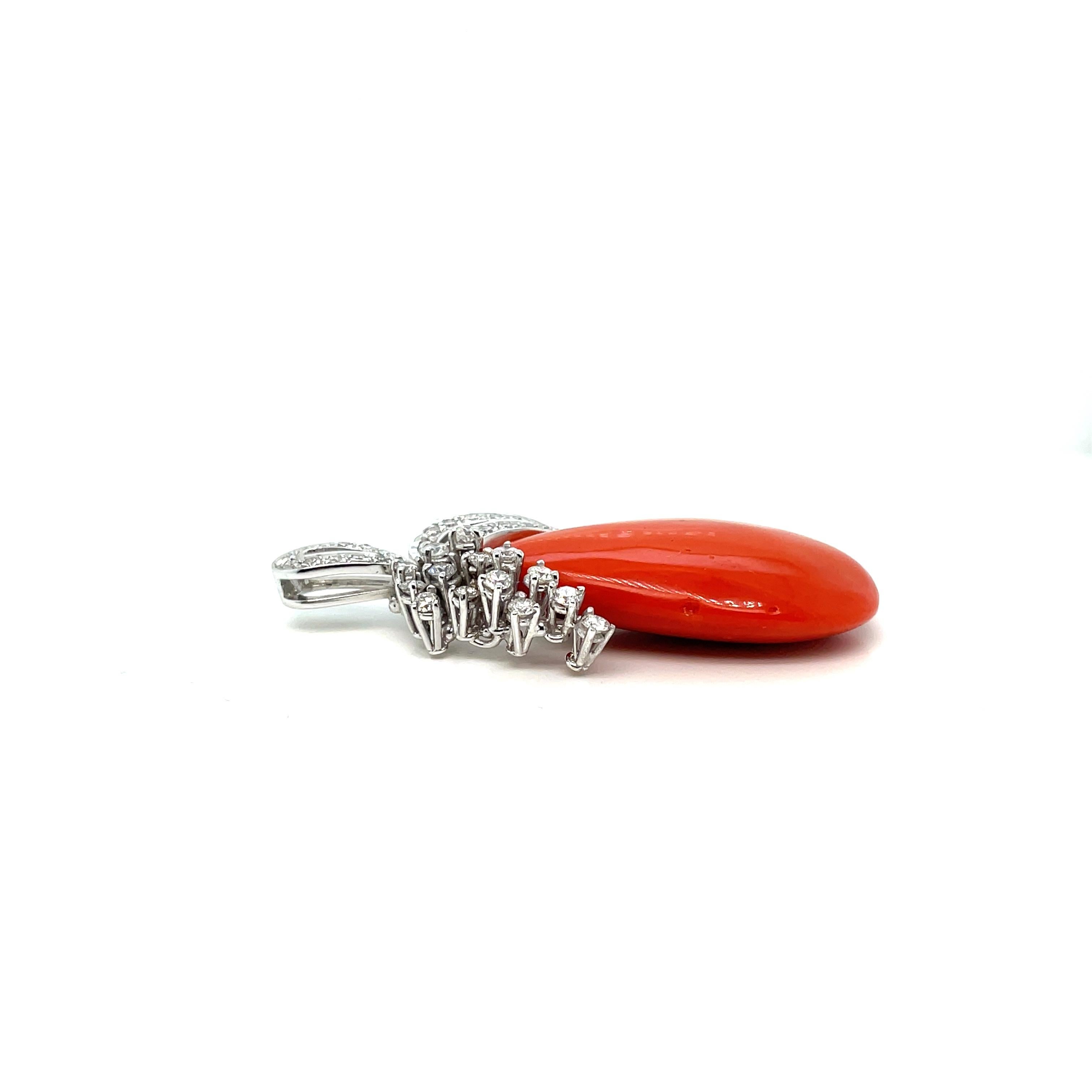 Sardinian Coral Diamond Drop Gold Pendant In Excellent Condition For Sale In Napoli, Italy