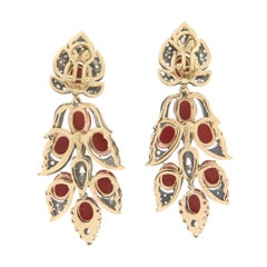Sardinian Coral Diamonds 14 Karat Yellow Gold Drop Earrings