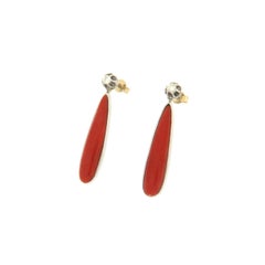 Sardinian Coral Diamonds 18 Karat White Gold Drop Earrings
