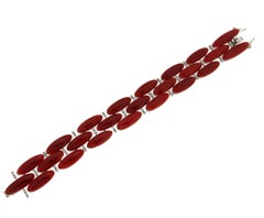Sardinian Coral 18 Karat White Gold Diamonds Cuff Bracelet
