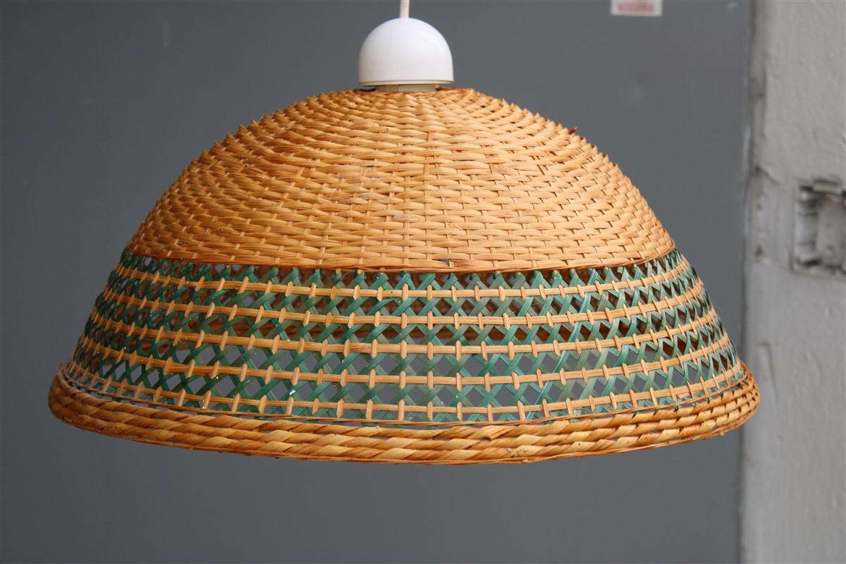 Mid-Century Modern Sardinian Dome Chandelier Hand-Woven Straw Green Color Midcentuy Italy Design For Sale