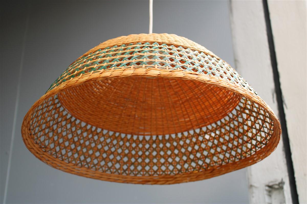 Italian Sardinian Dome Chandelier Hand-Woven Straw Green Color Midcentuy Italy Design For Sale