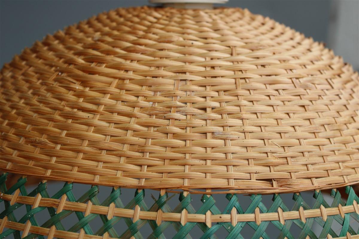 Mid-20th Century Sardinian Dome Chandelier Hand-Woven Straw Green Color Midcentuy Italy Design For Sale