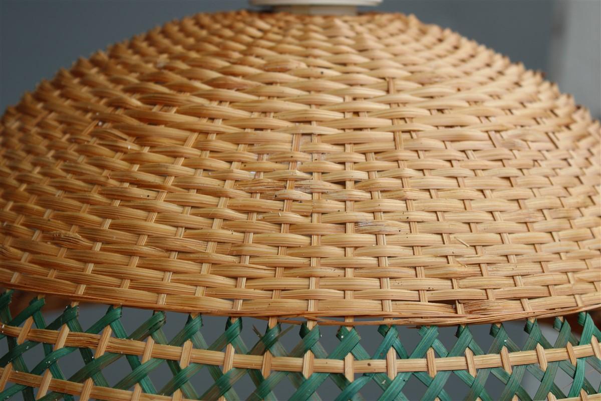 Italiano Lampadario a cupola sardo intrecciato a mano in paglia colore verde Midcentuy Italia Design in vendita