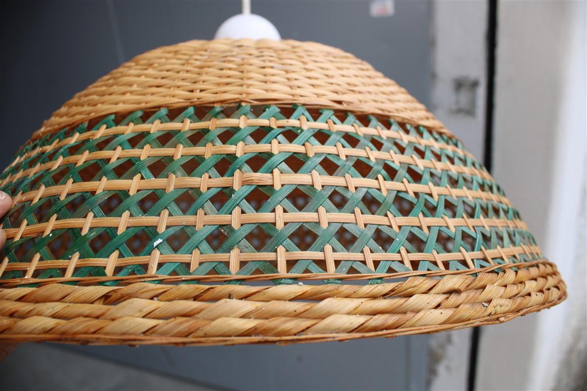 Sardinian Dome Chandelier Hand-Woven Straw Green Color Midcentuy Italy Design For Sale 2