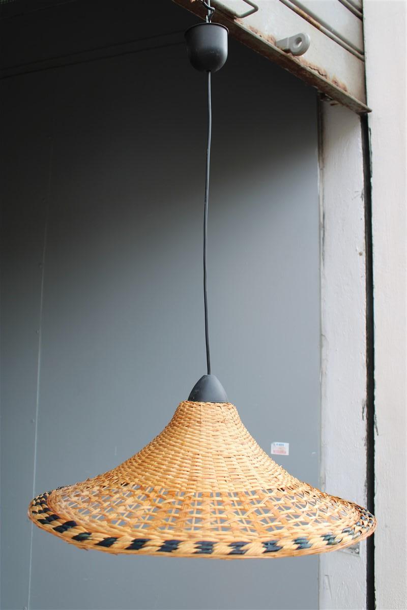 Sardinian dome chandelier hand-woven straw green color mid-centuy Italy design.
