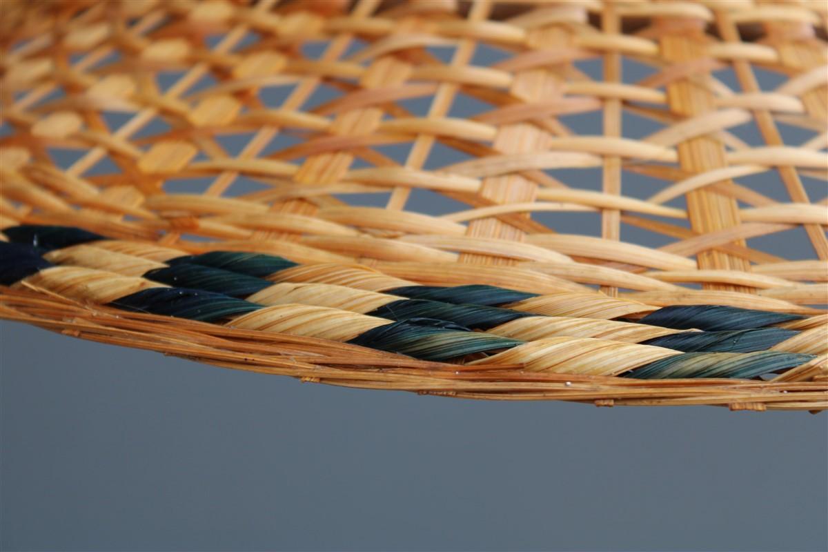 Italian Sardinian Dome Chandelier Hand-Woven Straw Midcentuy Italy Design Black