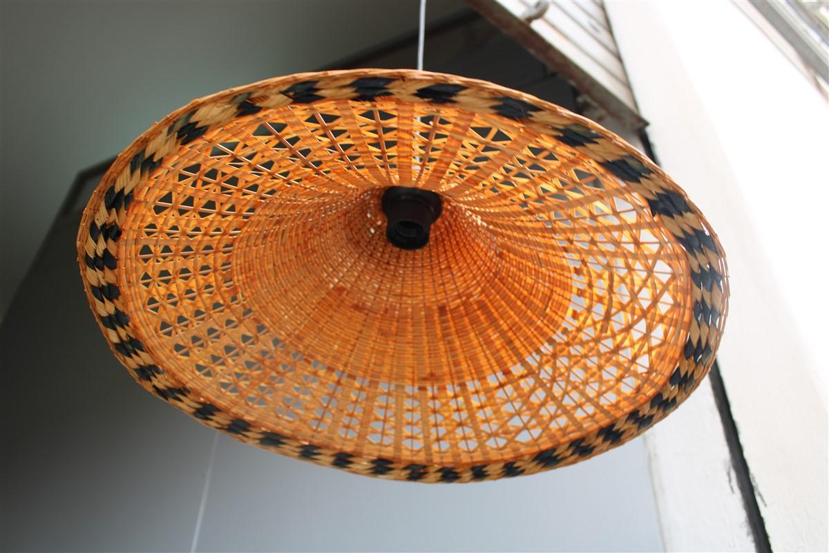 Sardinian Dome Chandelier Hand-Woven Straw Midcentuy Italy Design Black In Good Condition In Palermo, Sicily