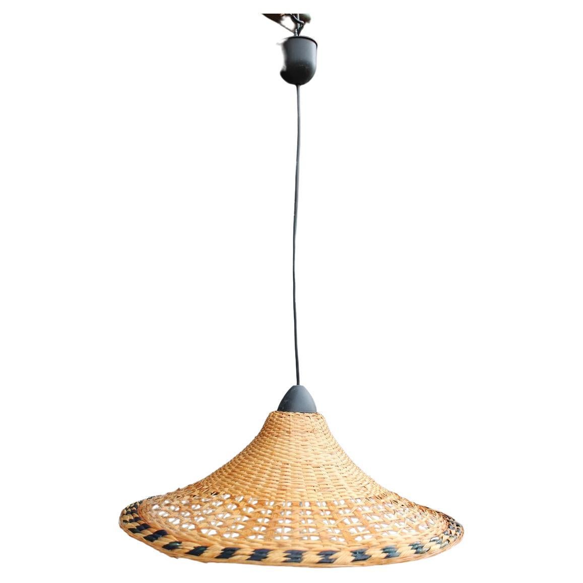 Sardinian Dome Chandelier Hand-Woven Straw Midcentuy Italy Design Black