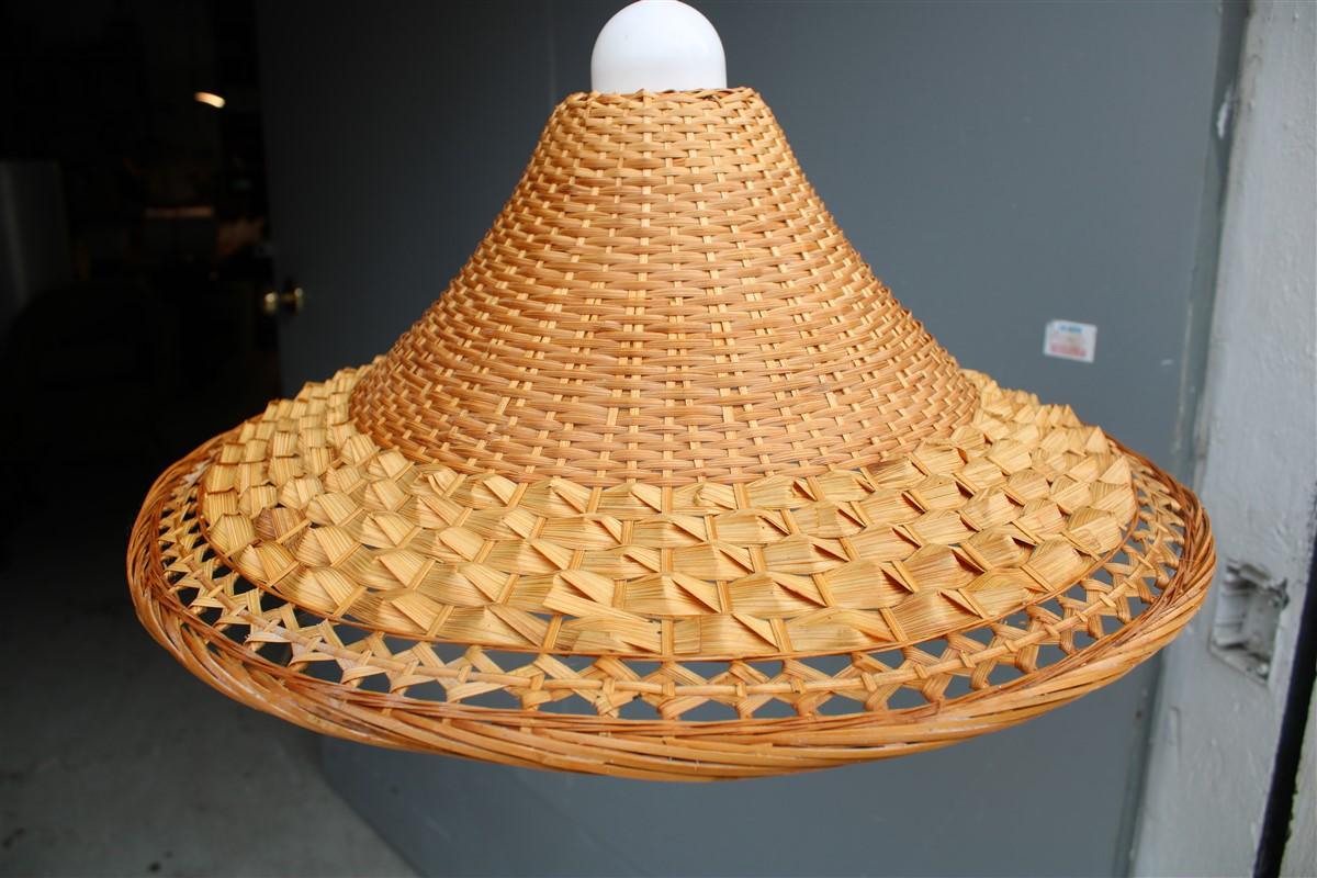 Mid-Century Modern Sardinian Dome Chandelier Hand-Woven Straw Midcentuy Italy Design For Sale