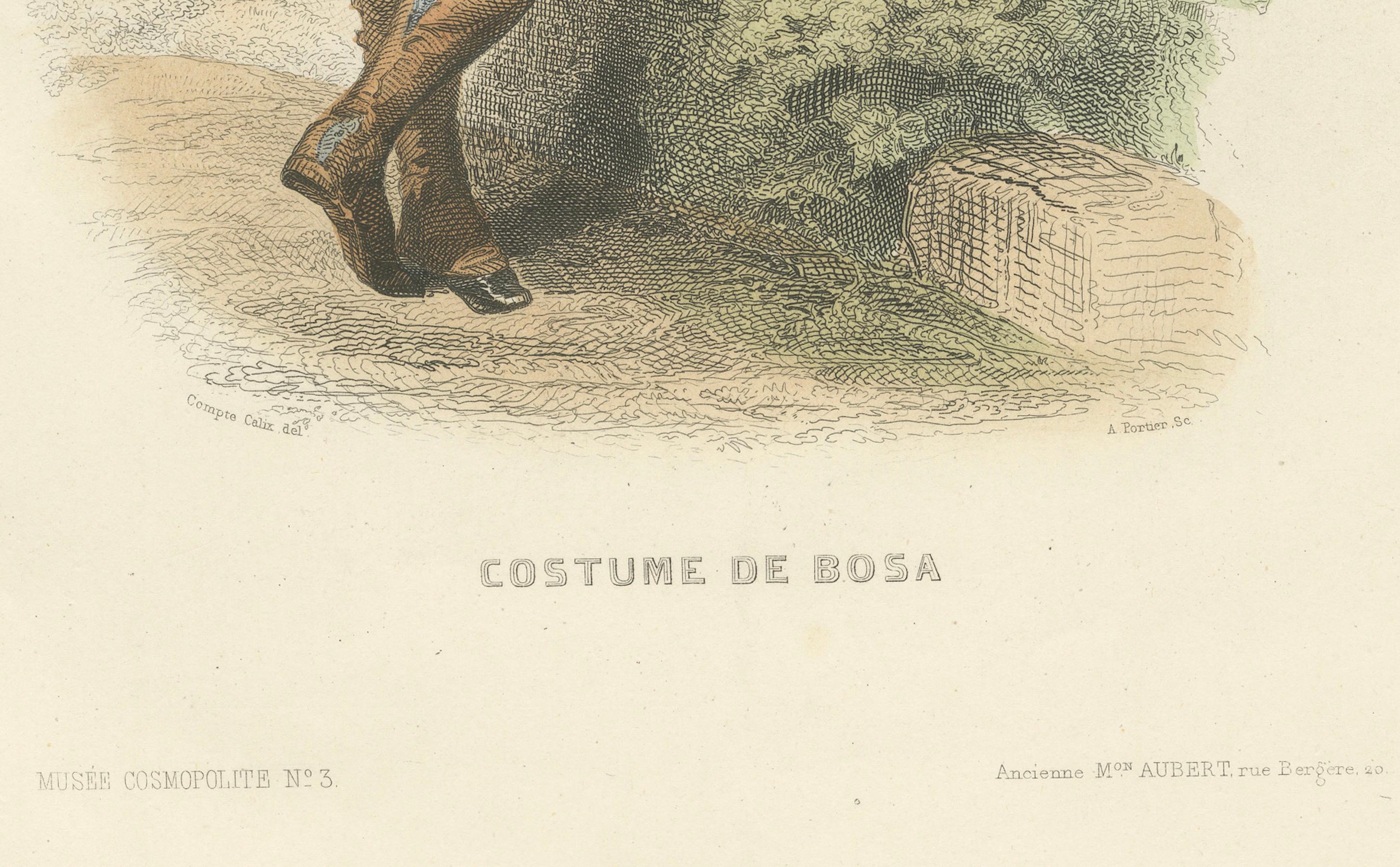 Sardischer Mann Kostüm Druck Bosa Italien 1853 von Compte-Calix - Handkolorierte Lithographie

Dieser charaktervolle antike Druck zeigt einen Mann aus Bosa in Sardinien, Italien, in traditioneller regionaler Tracht. Es wurde von François Claudius