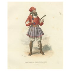 Sardinian Man Costume Print Tresnuraghes 1853 by Compte-Calix – Hand-Colored
