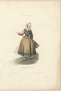 Sardinian Woman – Ploaghe Italy, Compte-Calix Hand-Colored Print 1853