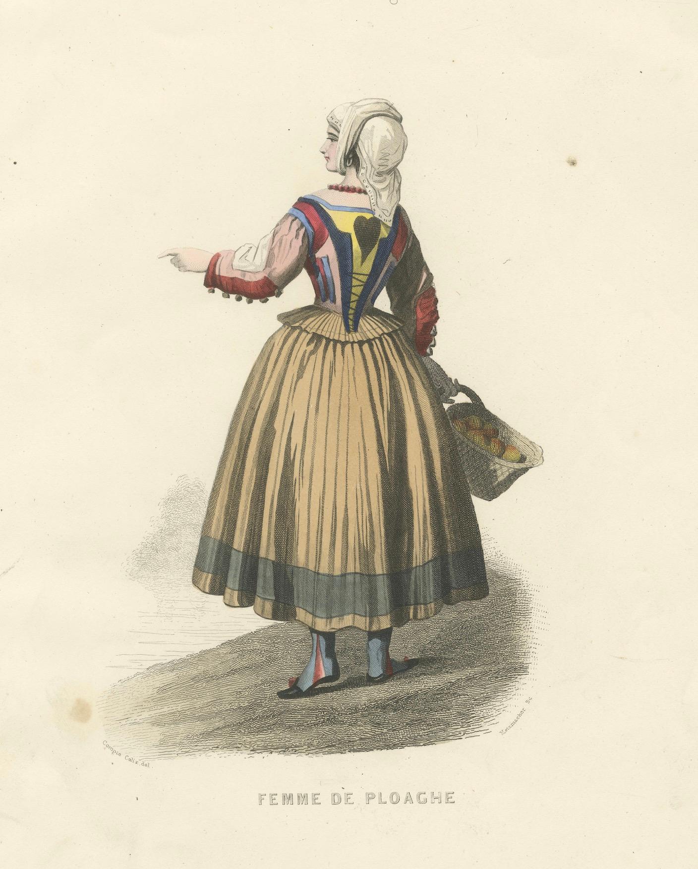Sardische Frau - Ploaghe Italien, Compte Calix Handkolorierter Druck 1853 (Papier) im Angebot