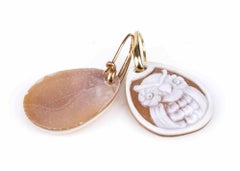Sardonic Shell Cameo Yellow Gold, Drop Earrings