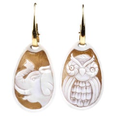 Vintage Sardonic Shell Cameo Yellow Gold, Drop Earrings