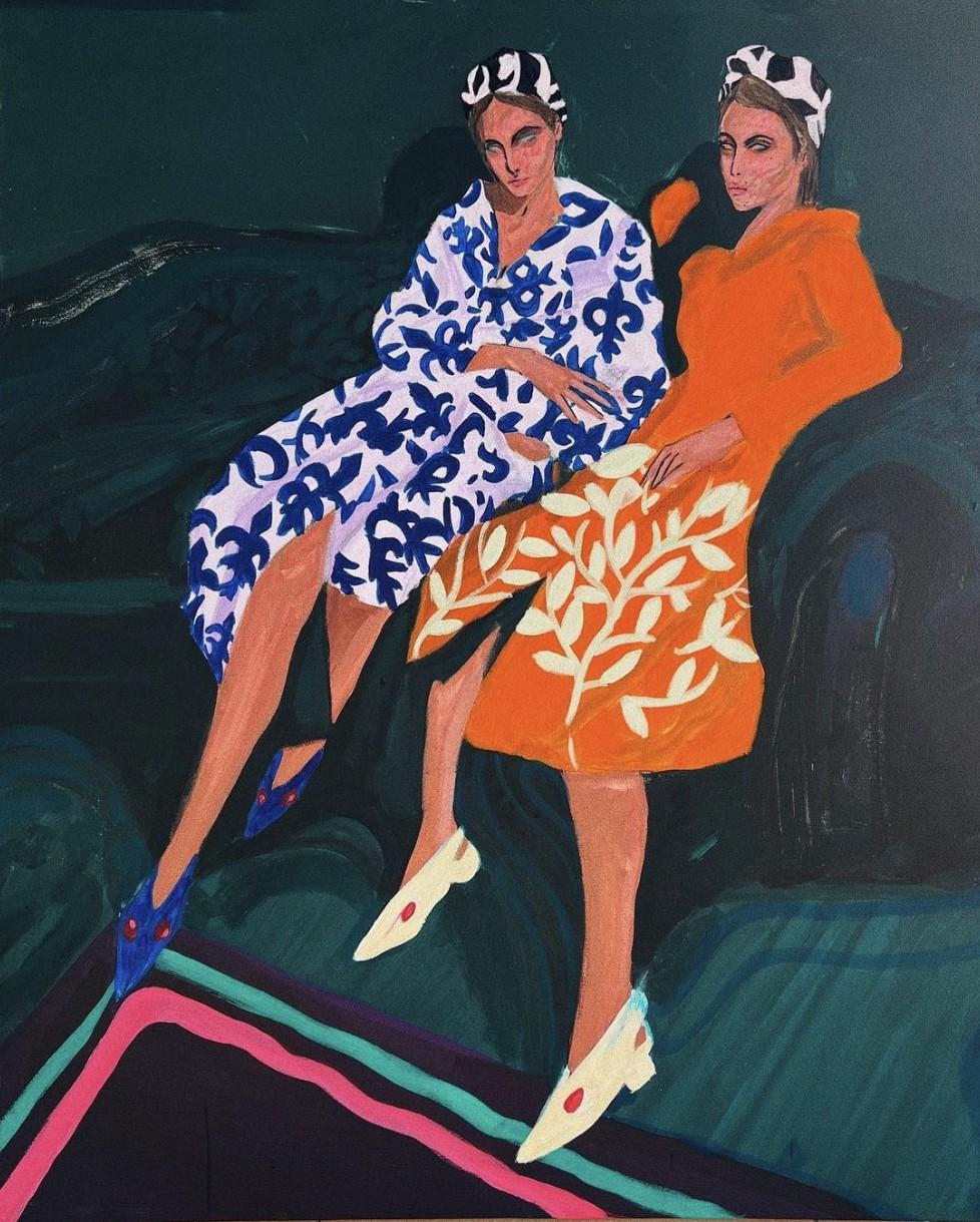 "Sisters" Painting 43" x 39" inch by Sardor Erkinov 1