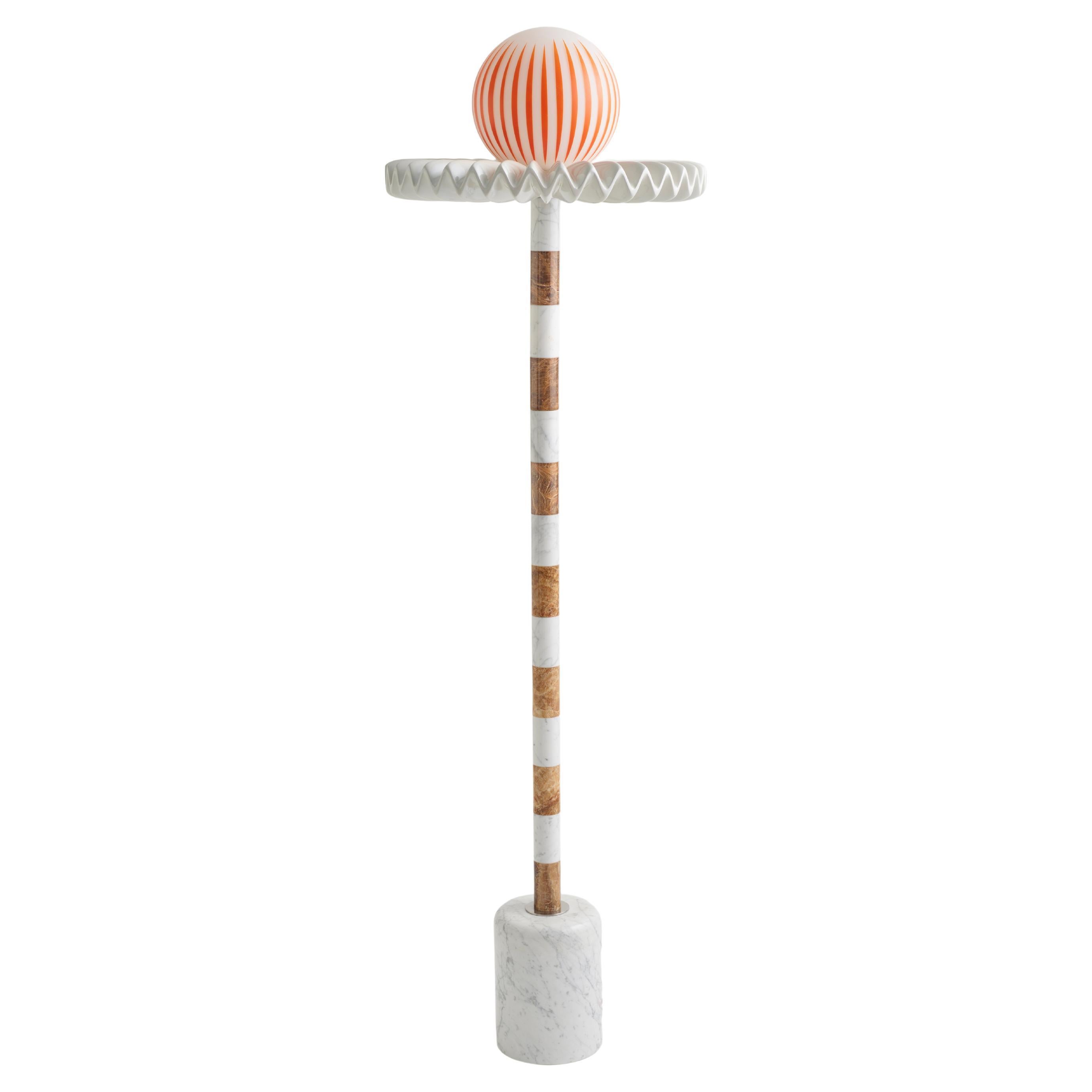 Sare Lamp in Amber by Merve Kahraman, Marble Milk Glass & Hand-Painted Glass