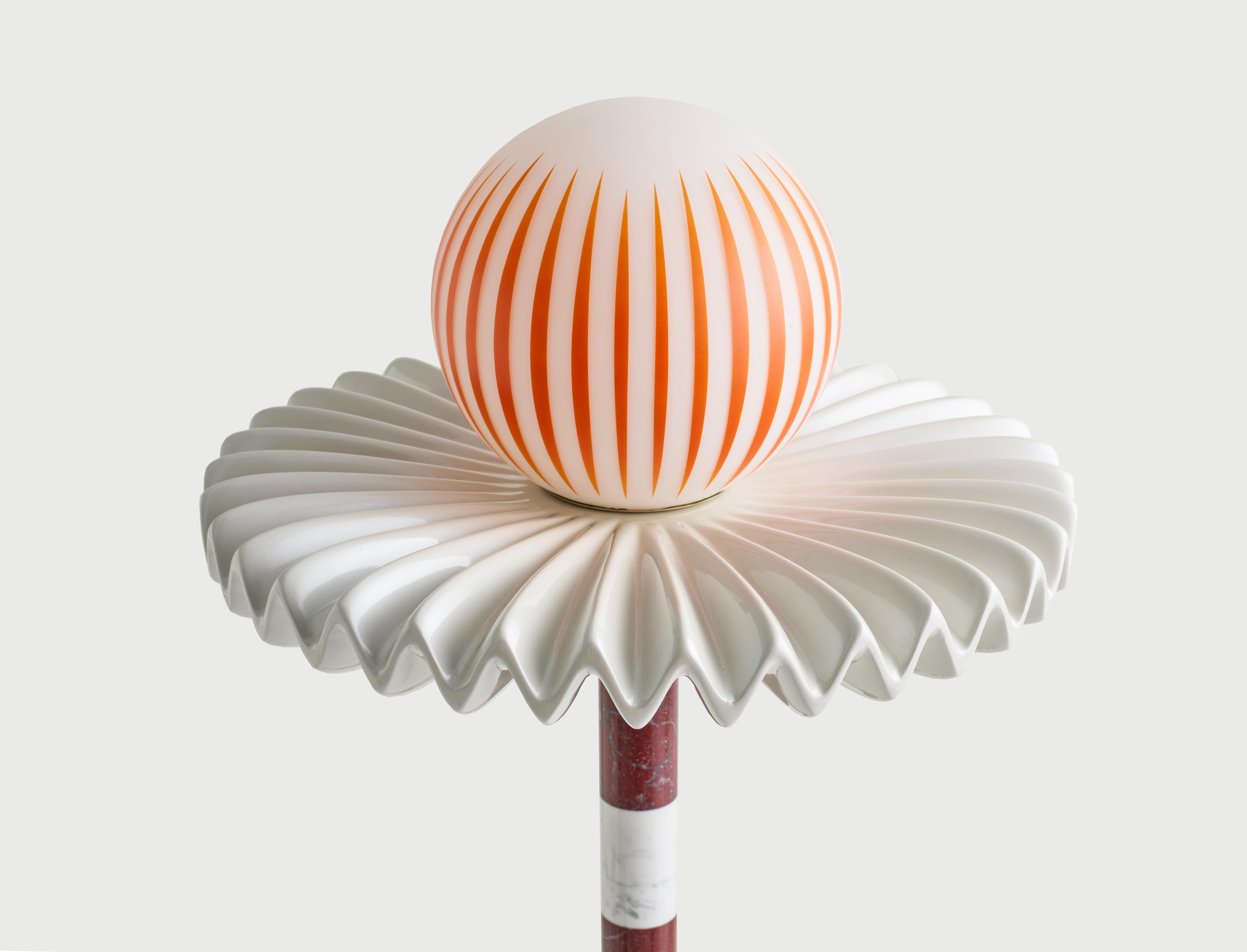 Sare Lamp in Cherry by Merve Kahraman, Marble Milk Glass & Hand-Painted Glass For Sale 4