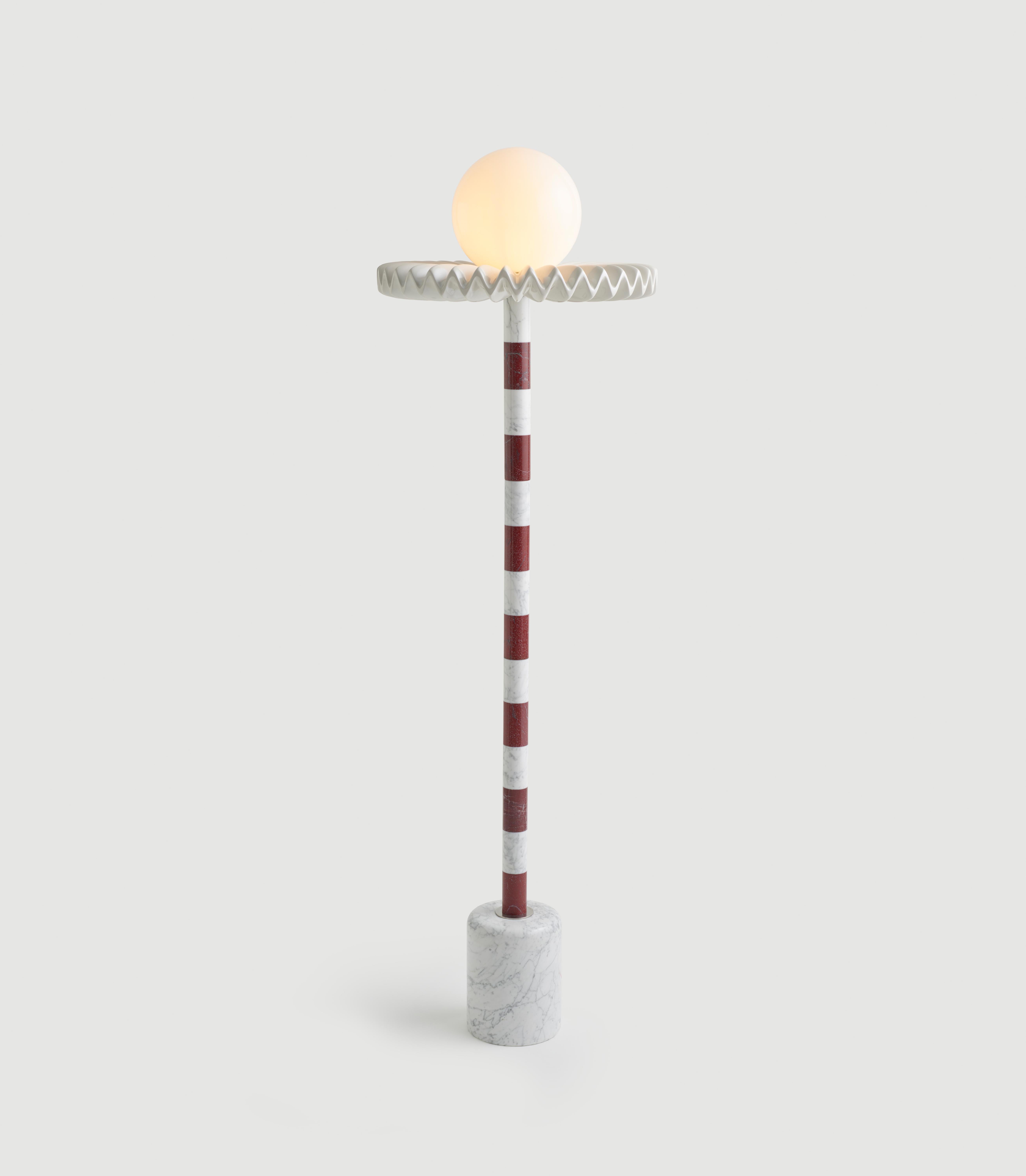 Turkish Sare Lamp in Cherry by Merve Kahraman, Marble Milk Glass & Hand-Painted Glass For Sale